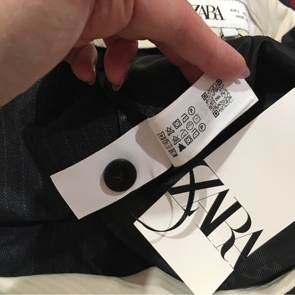 ZARA pants Striped Large Womens Trouser Navy Hi Waist ZW Collection 4042/259 New - Picture 15 of 16